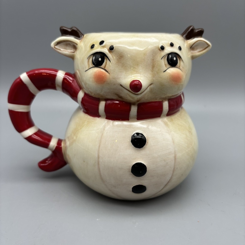 Johanna Parker Transpac Red Tan‎ Retro Reindeer Ceramic Mug NEW Unused